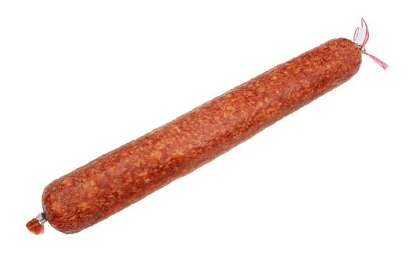 Appetizing Smoked Sausage Stick Isolated White Background — Stock Photo, Image
