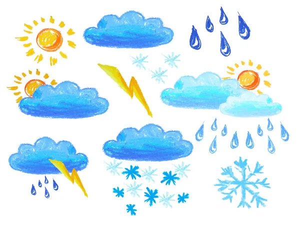 Weather Icons Drowing Isolated White Background — Stock Photo, Image