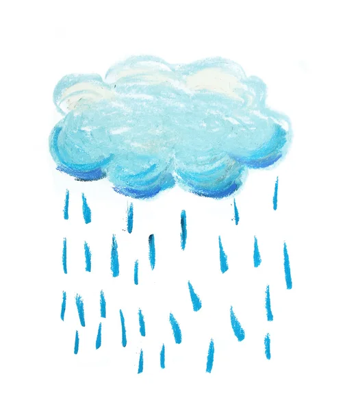 Flauschige Wolke Mit Regen Illustration Isoliert Auf Weißem Hintergrund — Stockfoto