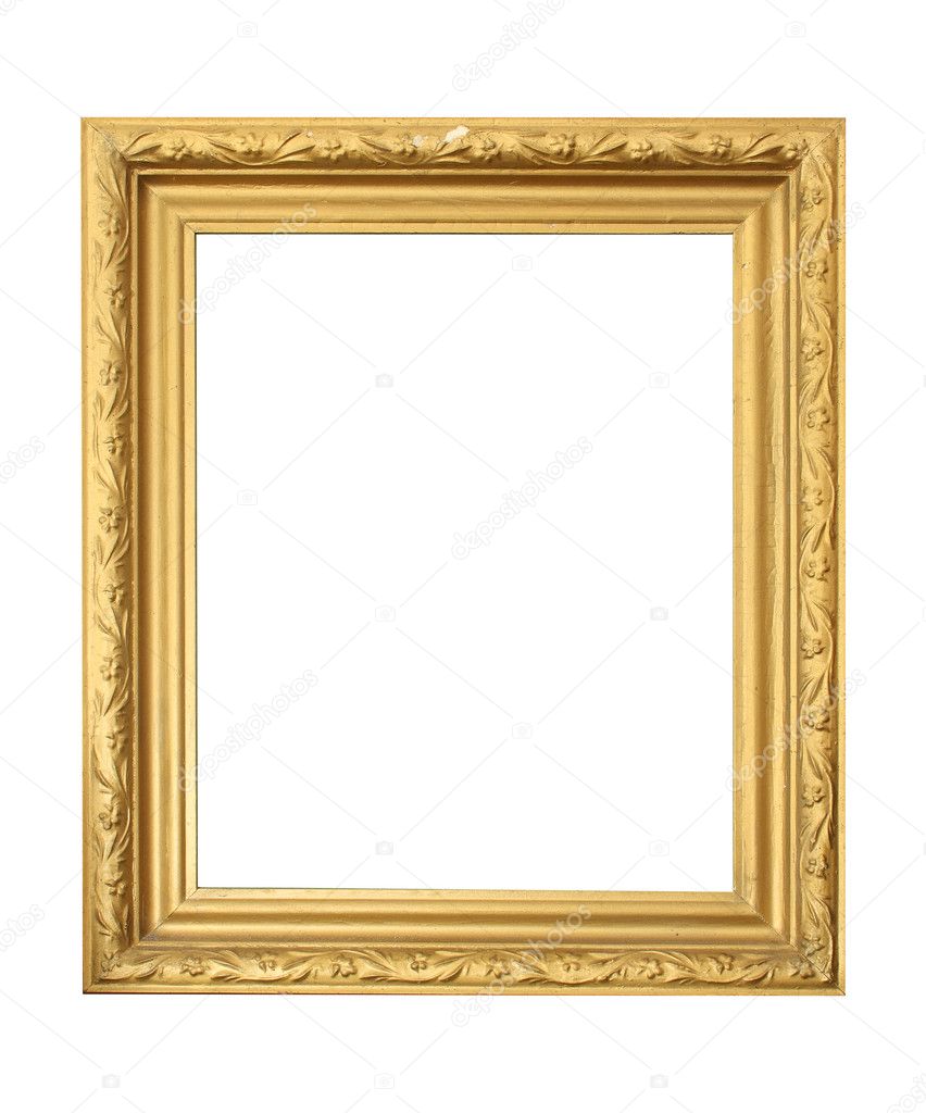 Golden antique frame isolated on white background