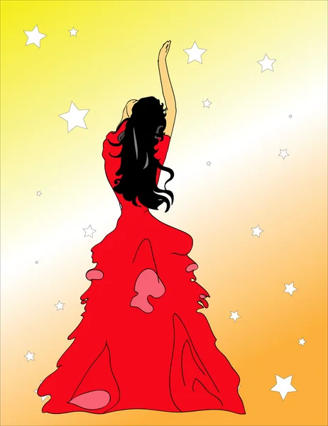 Dziewczynka Czerwonej Sukience Górę Ręki Tańce — Wektor stockowy