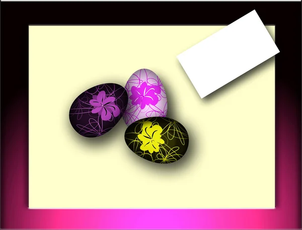 Pascua de muchos colores de huevo en la postal con los deseos —  Fotos de Stock