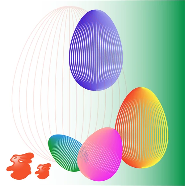 Uova di Pasqua multicolori e la lepre — Vettoriale Stock