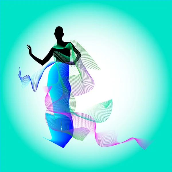 Ung flicka är modell klädd i klänning av spiral — Stock vektor