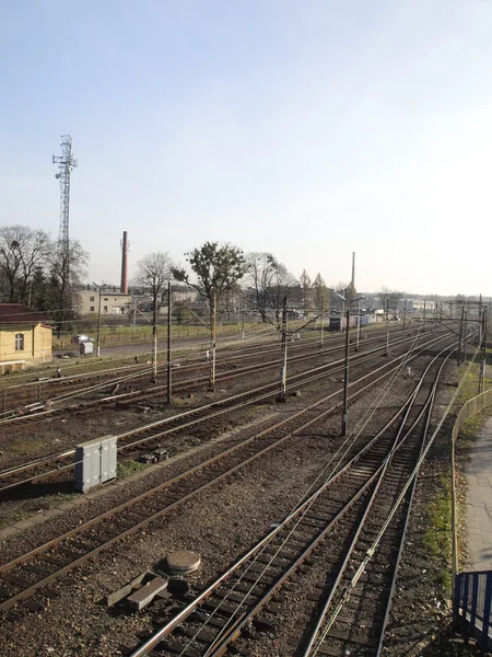 Spår på en järnvägsstation — Stockfoto