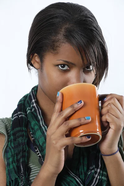 Beautiful female drinking coffee — Stock Photo, Image
