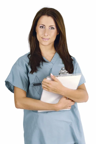 Sjuksköterska med långa bruna hår — Stockfoto