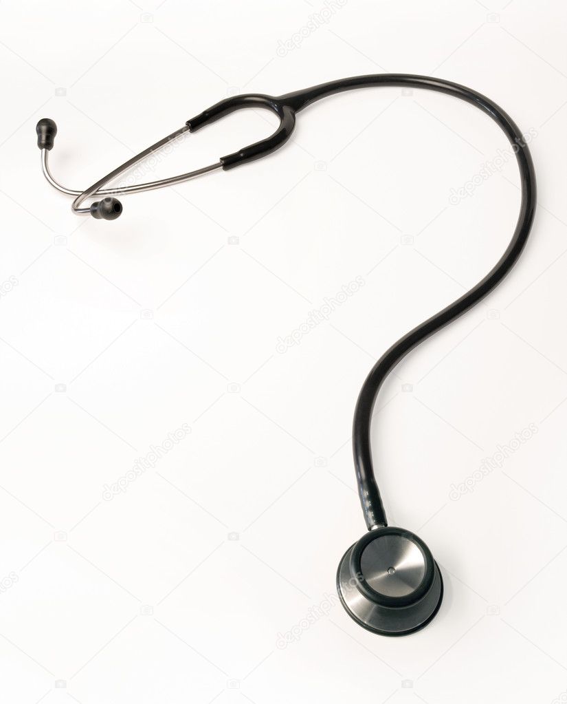 An isolated stethoscope in the shape of a question mark. Clipping path included.