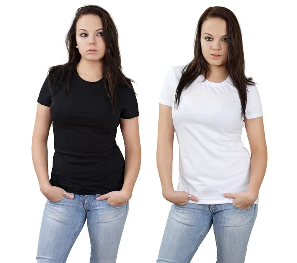 Młody Piękny Kobieta Brunetka Puste Białą Koszulę Czarną Koszulę Gotowy — Zdjęcie stockowe