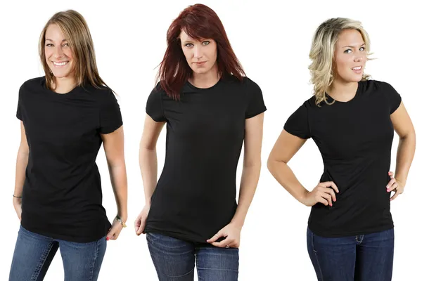 Young women with blank black shirts — Stock Photo, Image