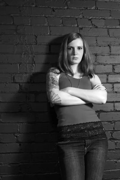 Tattoo Girl black and white — Stock Photo, Image