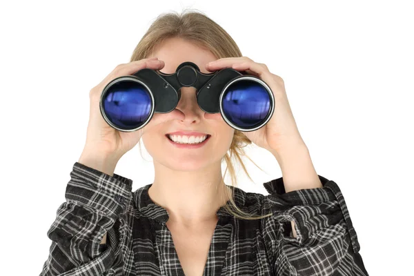 双眼鏡を使って探している女性 — ストック写真