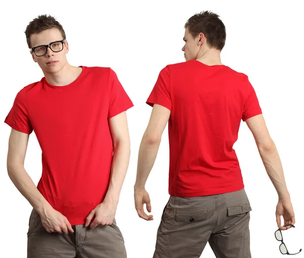 Male wearing blank red shirt — Stock Photo, Image