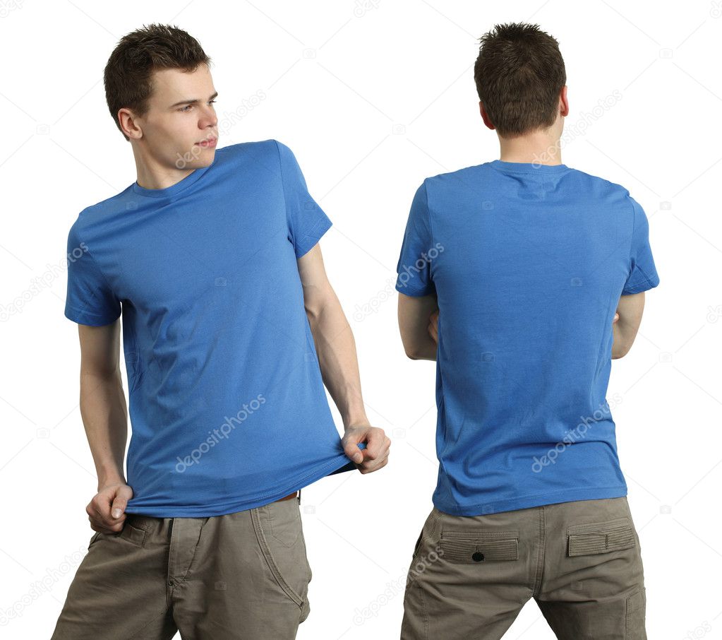 Male wearing blank blue shirt