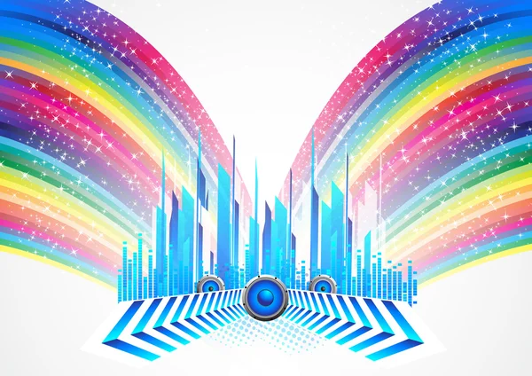 Cidade com arco-íris colorido — Vetor de Stock