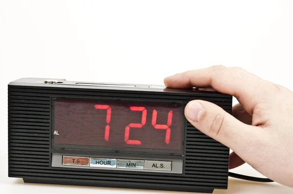 Male Hand Stopping Alarm Clock — Stock Photo, Image