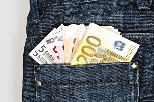 Банкноти Євро Джинсах Назад Кишені — стокове фото
