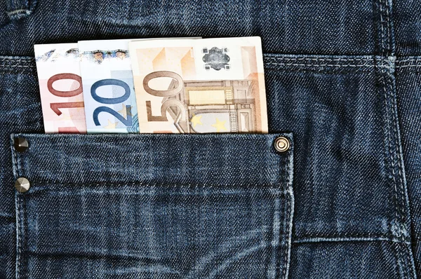 Банкноты Евро Джинсах Заднем Кармане — стоковое фото