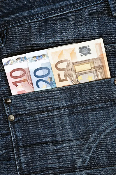 Банкноты Евро Джинсах Заднем Кармане — стоковое фото