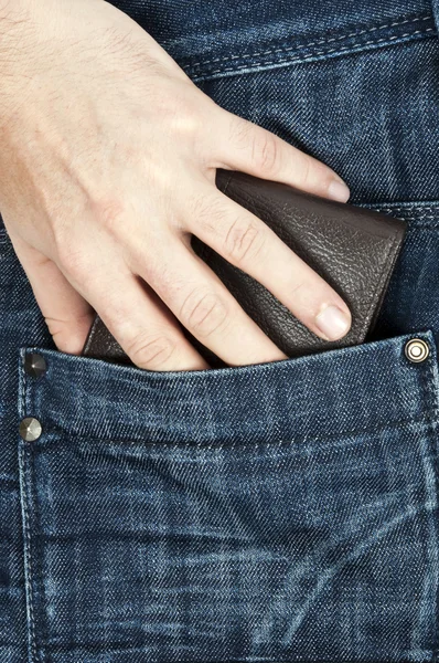 钱包在牛仔裤后面的口袋里 — 图库照片