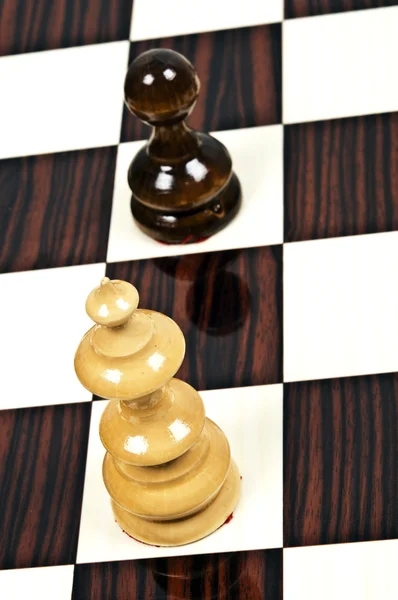 Closeup Královna Pěšáka Šachovnici — Stock fotografie