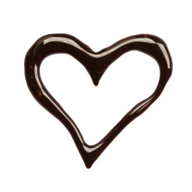 Close up chocolate syrup heart on white background clipart