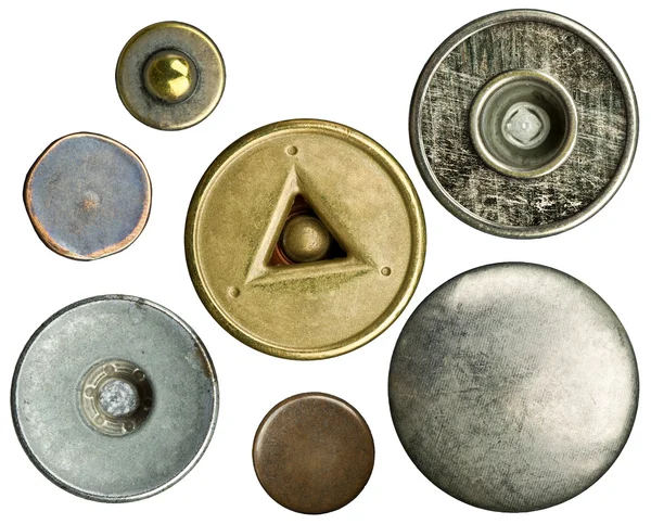 Kovové Džíny Tlačítka Set Izolované — Stock fotografie