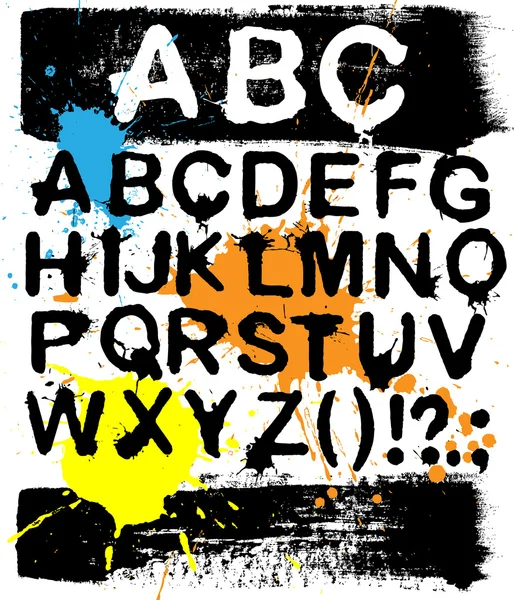 Alphabet Vectoriel Grunge Avec Éclaboussures Coups Pinceau — Image vectorielle
