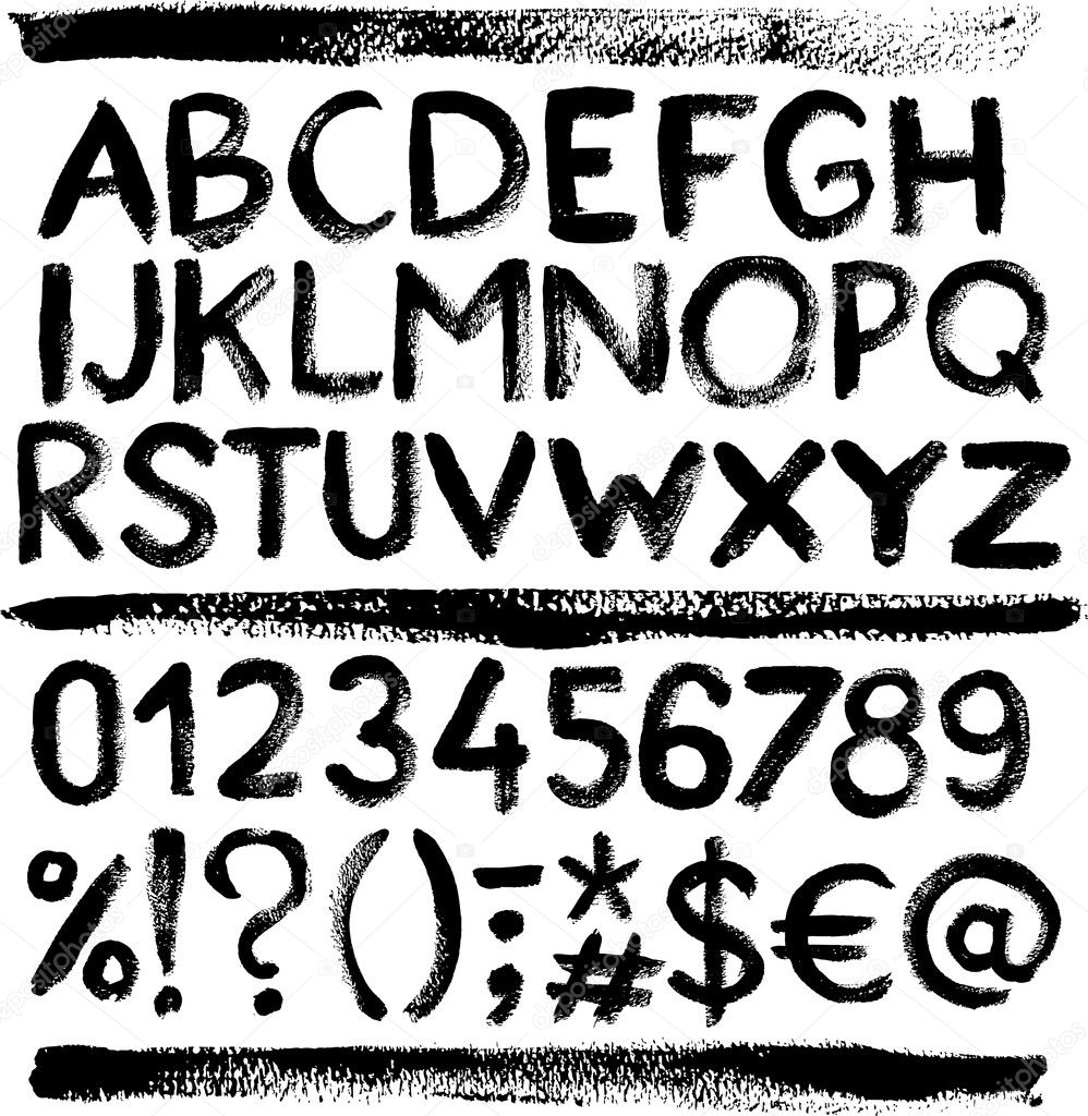 Vector grunge alphabet with letters, numbers and symbols. — Stock ...