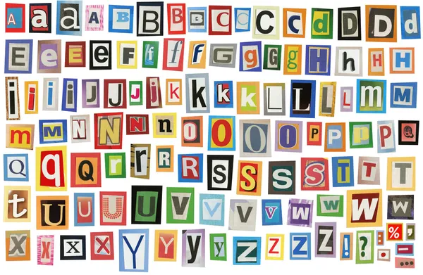 Colorful Alphabet Made Magazine Clippings Letters Isolated White — Stock Photo, Image