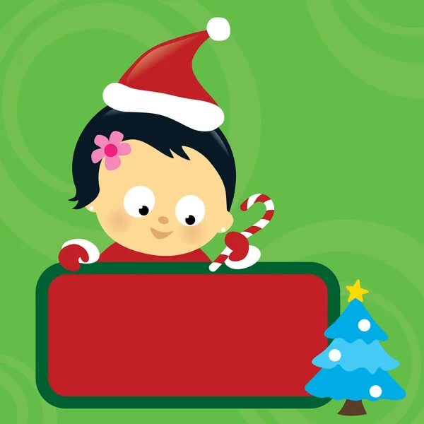 Navidad asiática bebé niña sosteniendo signo — Vector de stock
