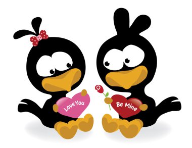 Valentine birds holding hearts clipart