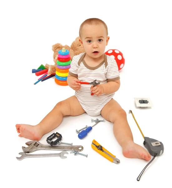 Kleine jongen met tools — Stockfoto