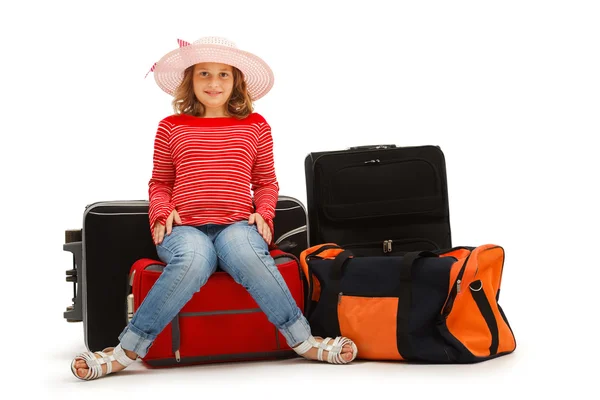 Chica joven con maletas — Foto de Stock