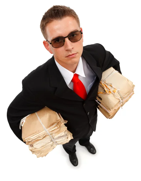Uomo d'affari con un sacco di scartoffie — Foto Stock