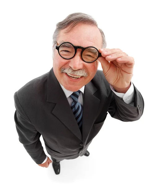 Homem feliz usando óculos redondos — Fotografia de Stock