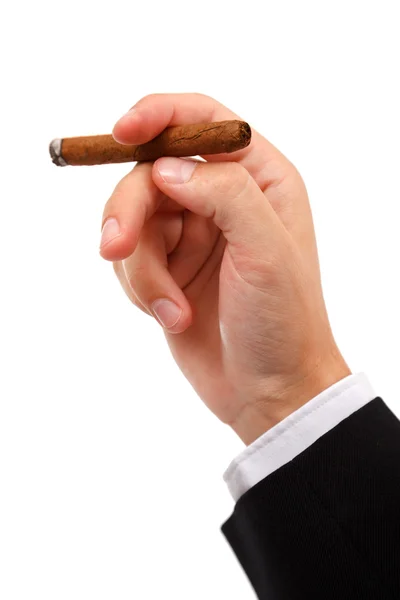 Рука тримає палаючу сигару — стокове фото