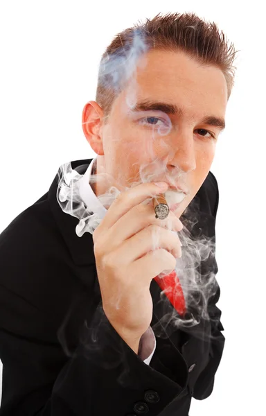 Young man in smoke cloud — Stock Photo, Image