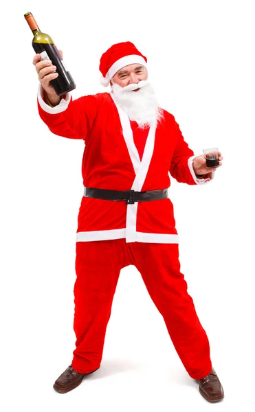 Drunken Santa Claus with wine bottle — Stock Photo, Image