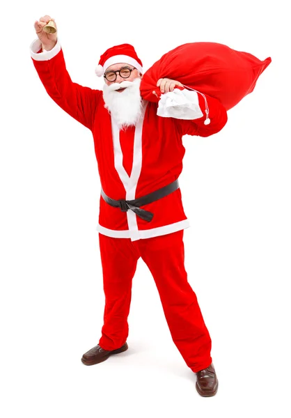 Weihnachtsmann klingelt mit kleinem Bastler — Stockfoto