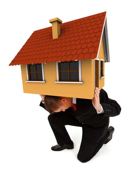 Geschäftsmann hält Haus auf dem Rücken — Stockfoto