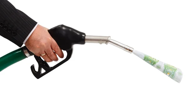stock image Money pouring from gas nozzle
