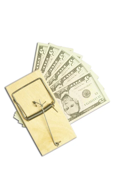 Mousetrap and dollar bills — Stock Photo, Image