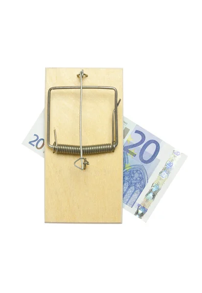 Mousetrap and euro bill — Stock Photo, Image