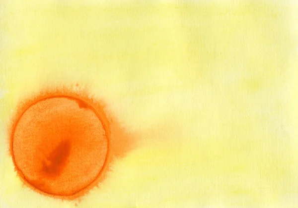 オレンジ色の円と黄色の水彩画の背景 — ストック写真