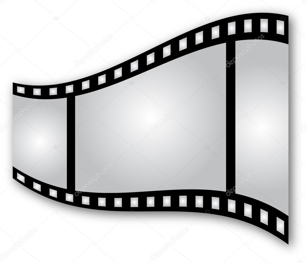 Curved film strip on white background