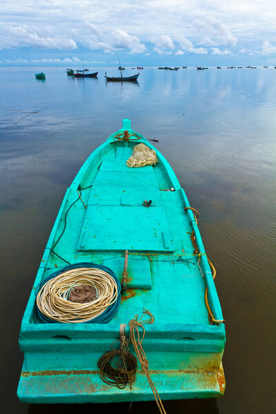 Turqoise Fisher boat in Ham Ninh, Phu Quoc, Vietnam
