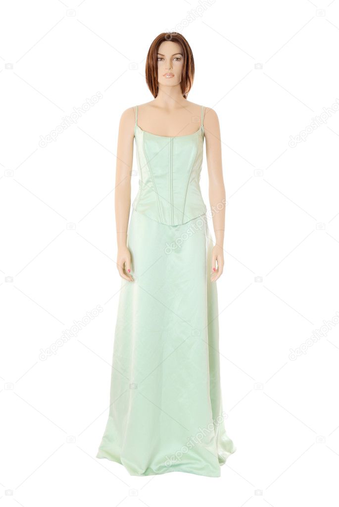 Female mannequin in green cocktail dress | Isolated
