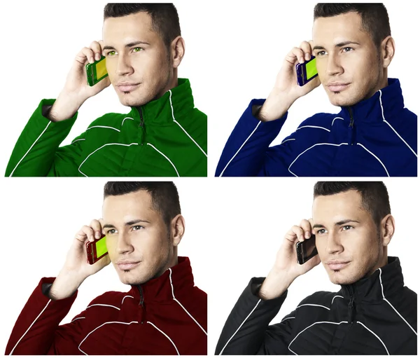 Mężczyzna z telefonu komórkowego #2. Kolorowe. | Na białym tle — Zdjęcie stockowe