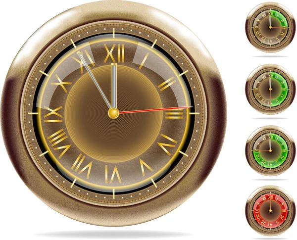 Detailed Vector Image Set Bronze Retro Chronometer Minute Timer Used — Stock Vector